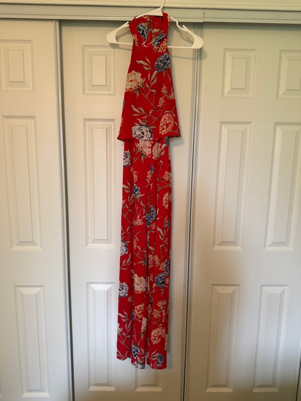 Romeo & Juliet Couture Red Floral Halter Jumpsuit